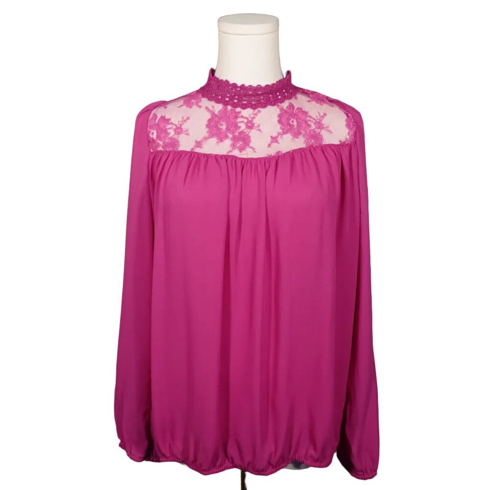 BCBGMAXAZRIA NWT Lace Fuchsia Lightweight Long Sleeve Top (XS)